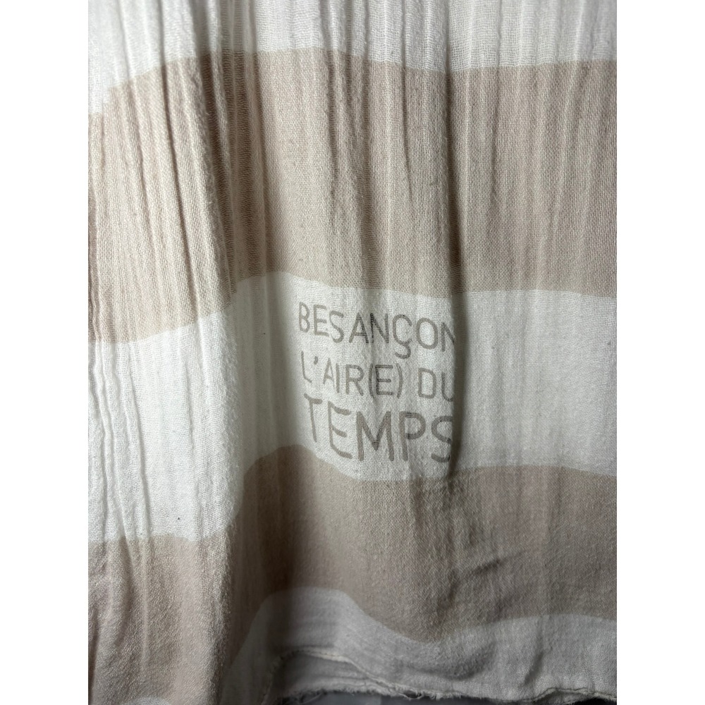 Kariban Beige White Striped Lightweight Cotton Scarf Besancon L'air Du Temps - Picture 2 of 7